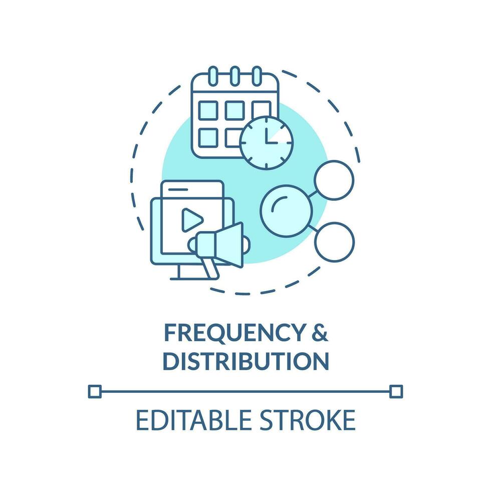 frequentie en distributie turkoois concept icoon. sociaal media kanaal. redactioneel kalender. publiceren online abstract idee dun lijn illustratie. geïsoleerd schets tekening. bewerkbare beroerte vector