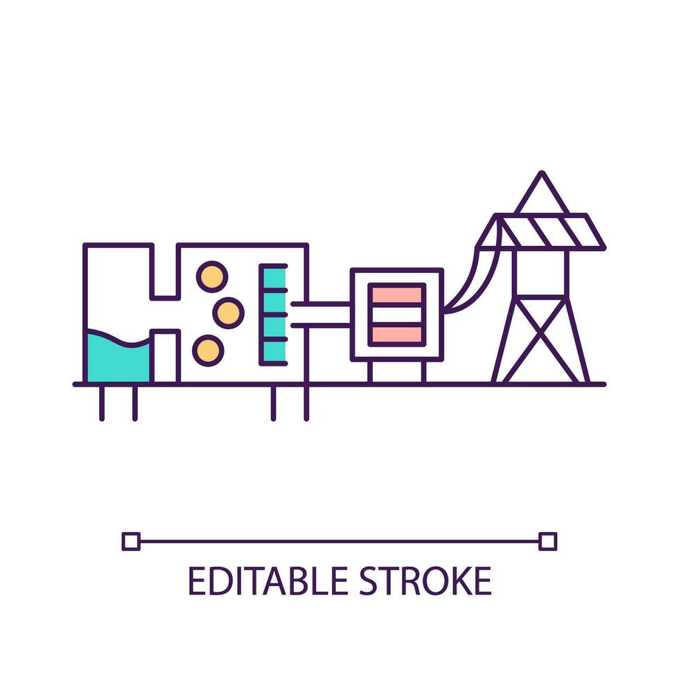 flash-stoom macht fabriek rgb kleur icoon. ondergronds pomp. elektriciteit generatie industrie. energie station. geïsoleerd vector illustratie. gemakkelijk gevulde lijn tekening. bewerkbare beroerte