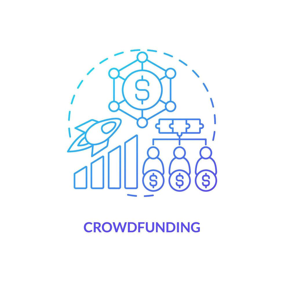 crowdfunding blauw helling concept icoon. verhogen geld online. tech opstarten financiering optie abstract idee dun lijn illustratie. geïsoleerd schets tekening vector