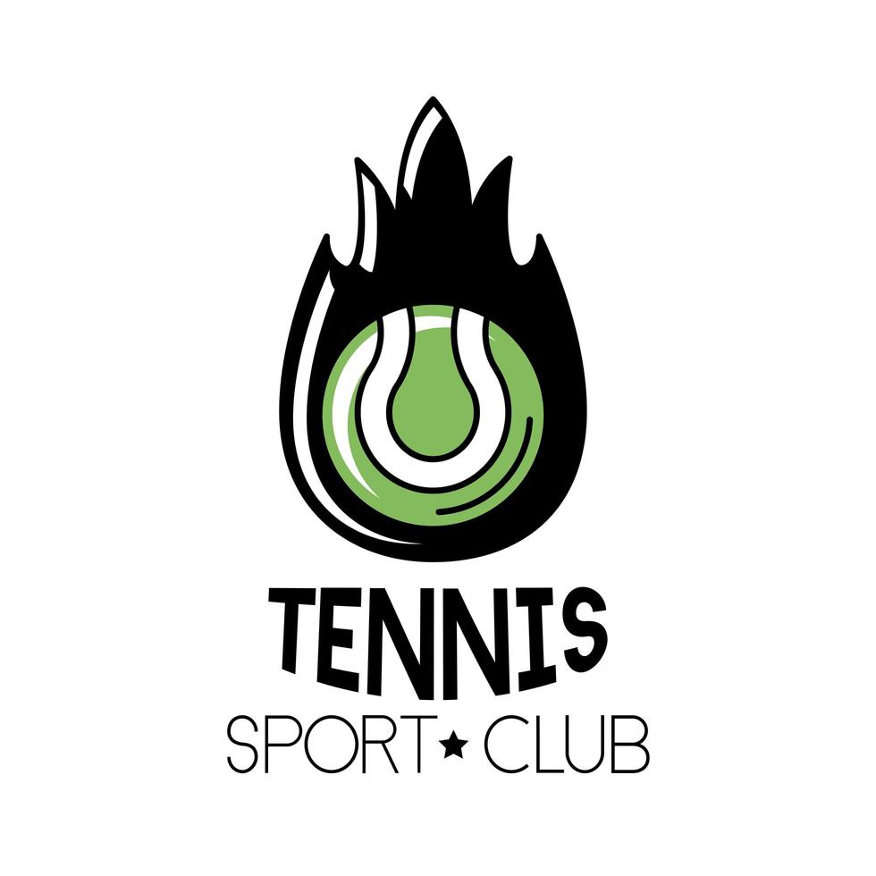 bal tennis sport met vlam en belettering lijn en opvulling stijlicoon vector