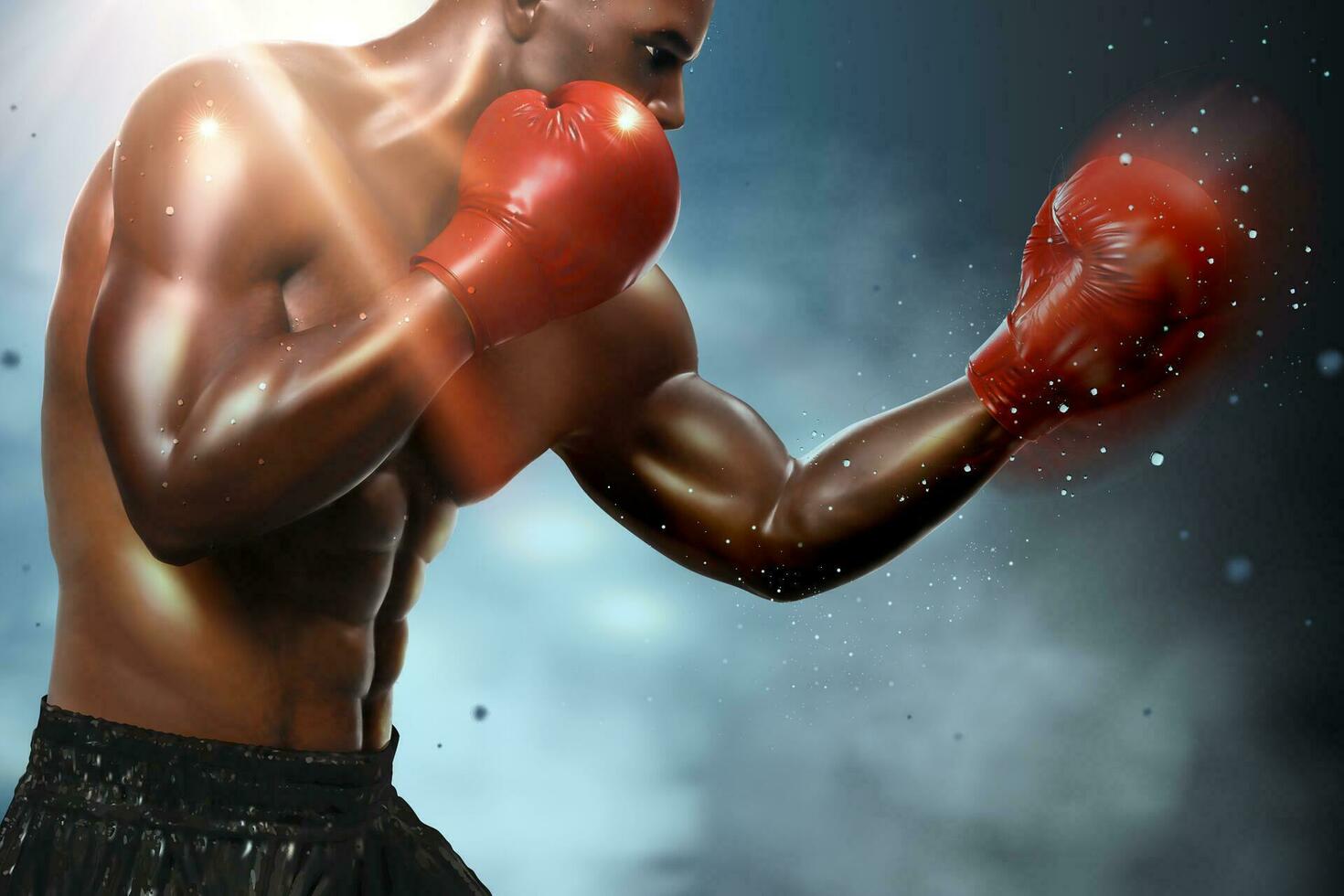 sterk bokser het werpen een haak in 3d illustratie vector