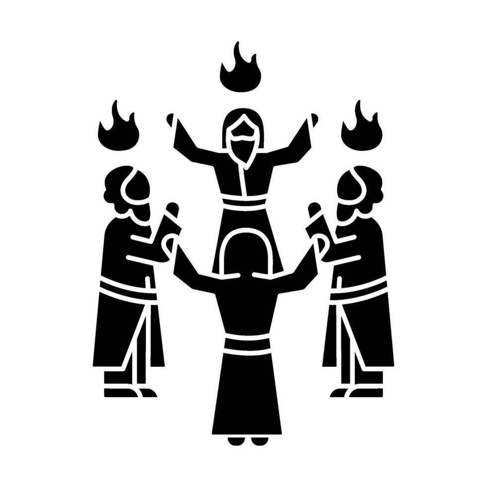 Pinksteren viering zwart glyph icoon. mannen staan in cirkel. zier zondag. apostelen gebed. Jezus Christus volgers. silhouet symbool Aan wit ruimte. solide pictogram. vector geïsoleerd illustratie