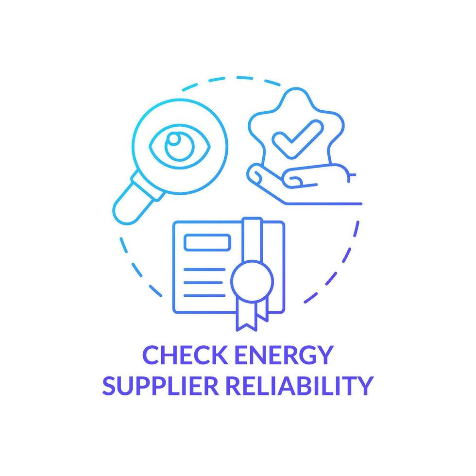 controleren energie leverancier betrouwbaarheid blauw helling concept icoon. kiezen macht onderhoud factor abstract idee dun lijn illustratie. geïsoleerd schets tekening vector