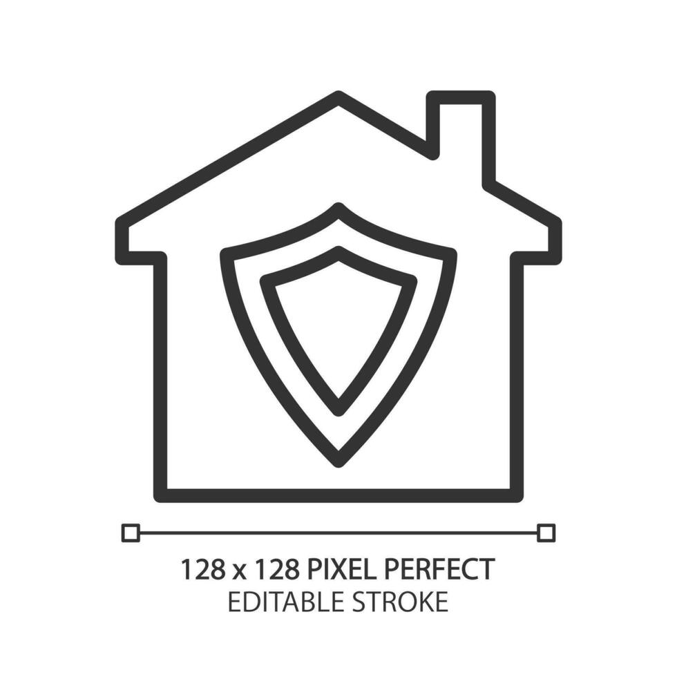 huis veiligheid pixel perfect lineair icoon. inbraak preventie. eigendom verzekering. geautomatiseerd veiligheid systeem. toezicht. dun lijn illustratie. contour symbool. vector schets tekening. bewerkbare beroerte