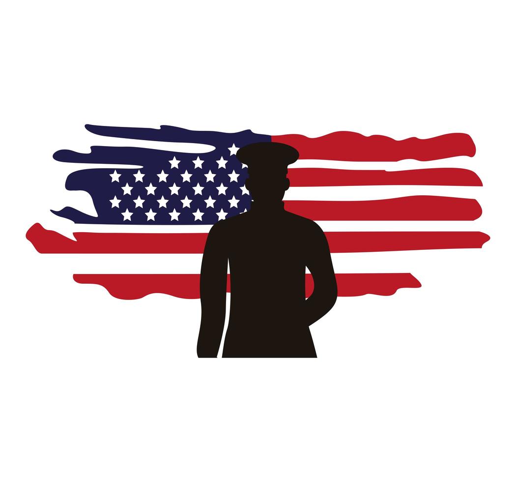 militaire officier in usa vlag geschilderd silhouet vector