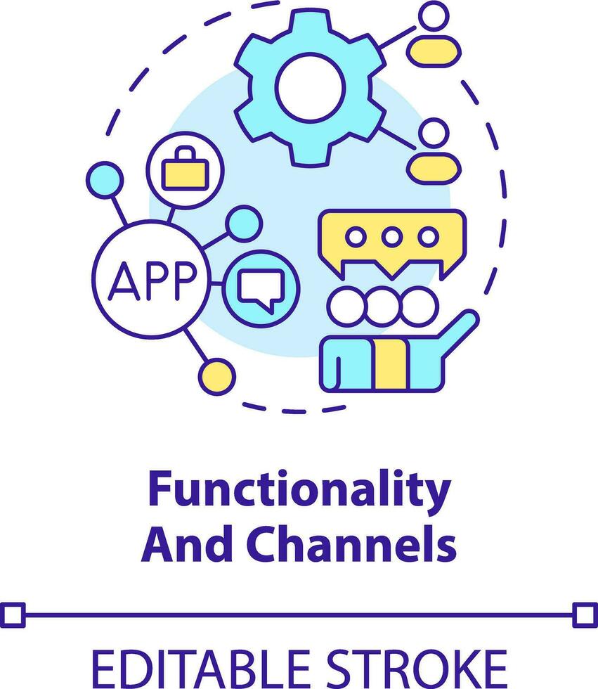 functionaliteit en kanalen concept icoon. klant verloving platform voorzien zijn van abstract idee dun lijn illustratie. geïsoleerd schets tekening. bewerkbare beroerte vector