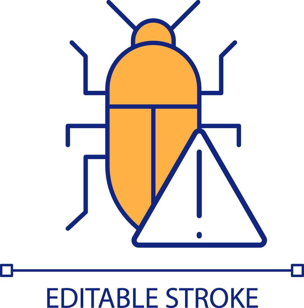 worden bewust van insecten rgb kleur icoon. ongedierte controle methoden. landbouw problemen. kakkerlak en waarschuwing teken. geïsoleerd vector illustratie. gemakkelijk gevulde lijn tekening. bewerkbare beroerte