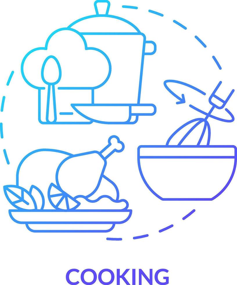 Koken blauw helling concept icoon. eenvoudig leven vaardigheid abstract idee dun lijn illustratie. voedsel voorbereiding. culinaire kunst. keuken tips. geïsoleerd schets tekening vector