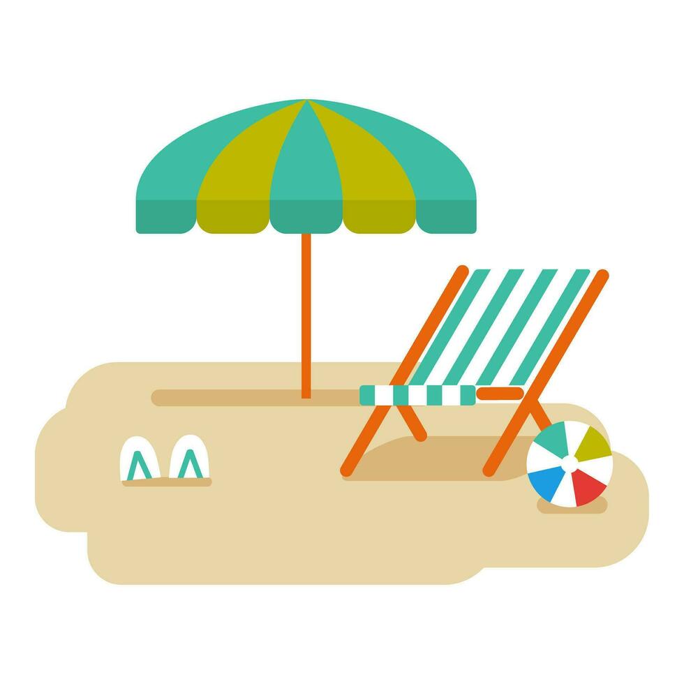 vakantie Aan een strand met paraplu en strand stoel. zomer vakantie reizen vector illustratie