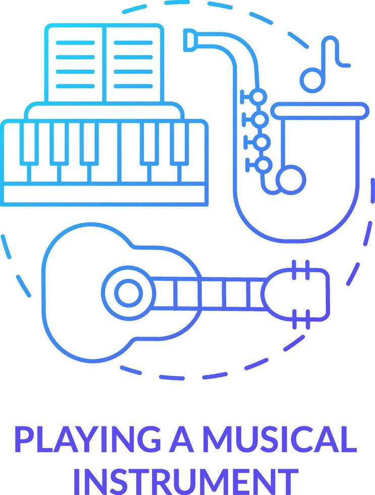 spelen musical instrument blauw helling concept icoon. persoonlijk ontwikkeling abstract idee dun lijn illustratie. hobby voor muzikanten. geïsoleerd schets tekening vector