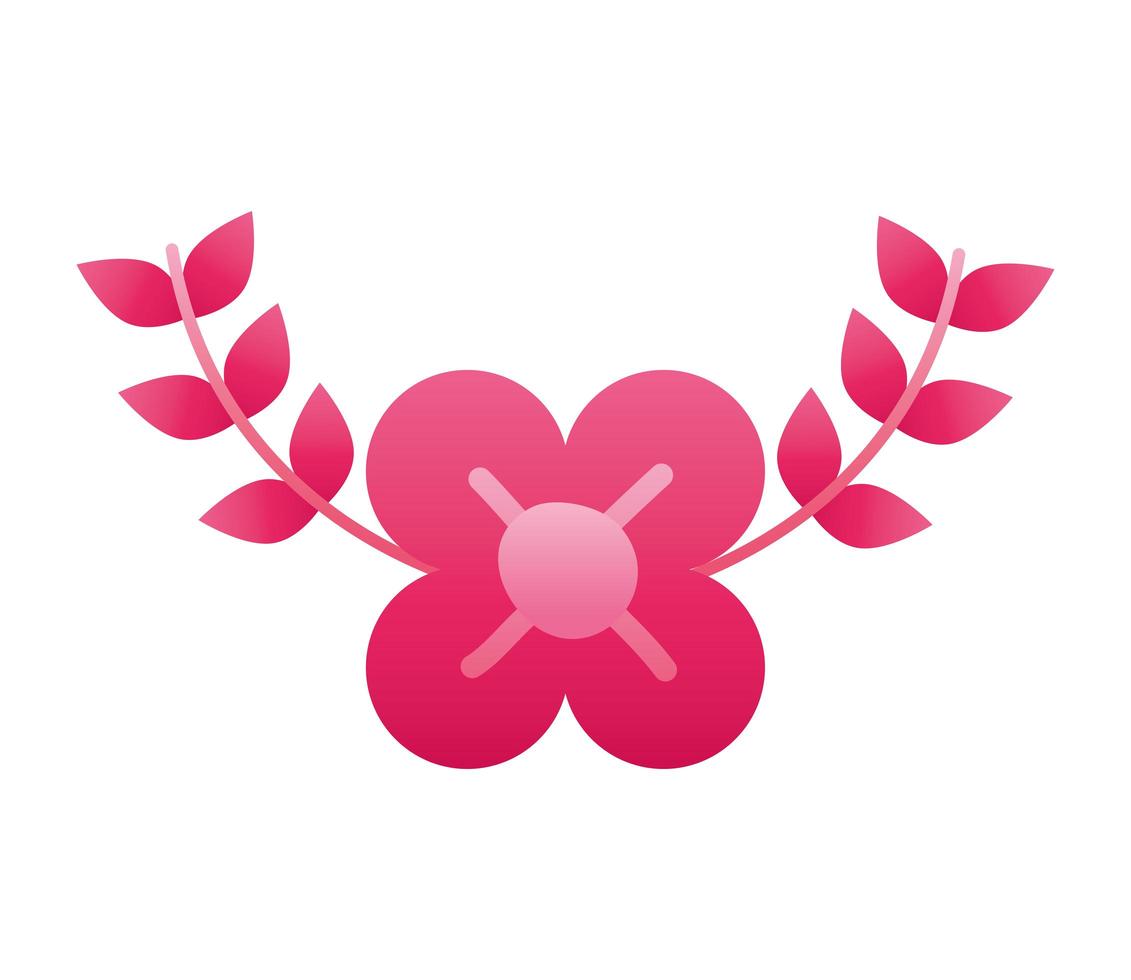 roze bloem en bladeren silhouet stijlicoon vector