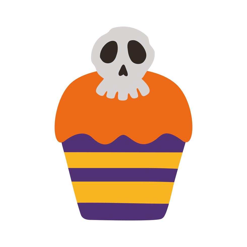 halloween cupcake met schedel platte stijlicoon vector