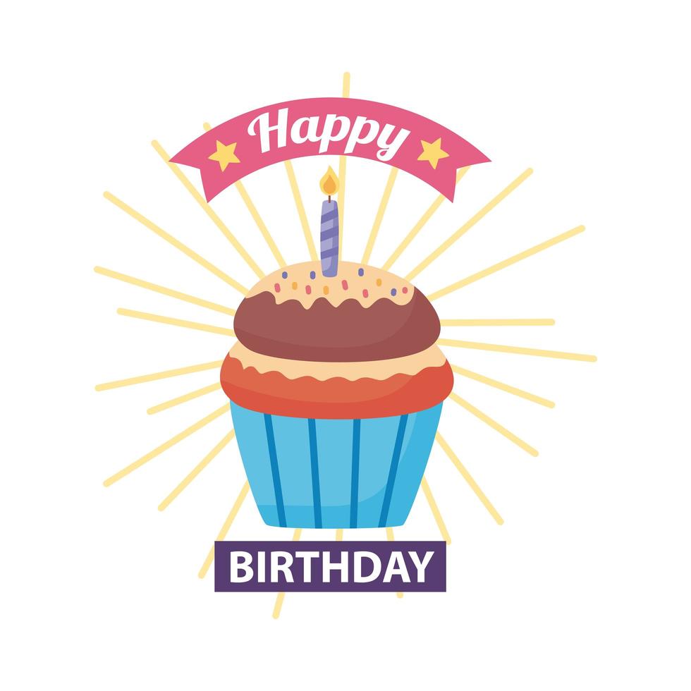 gelukkige verjaardag badge met cupcake decoratie vector