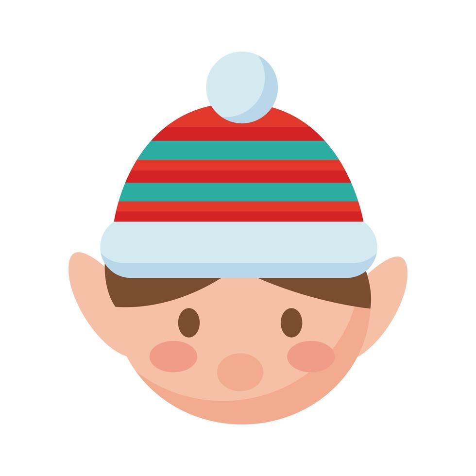 gelukkig vrolijk kerstfeest schattig elf hoofd plat stijlicoon vector