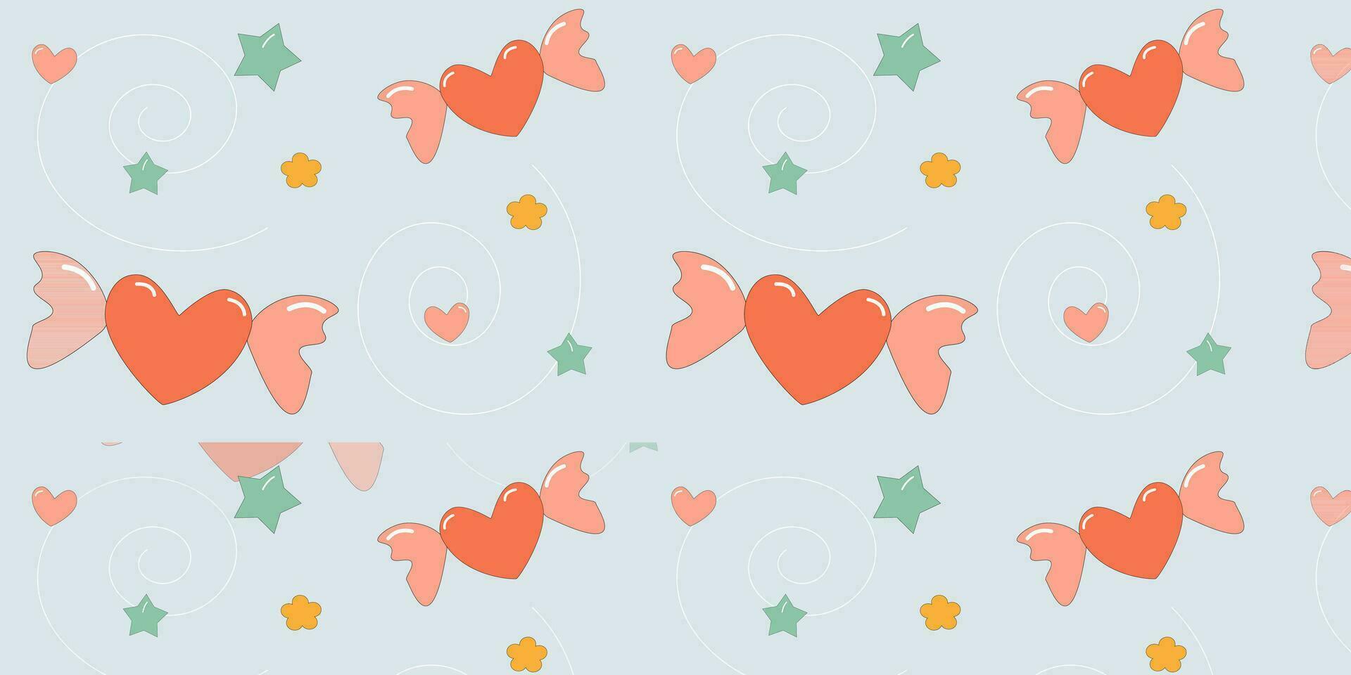 naadloos patroon vector achtergrond zon, hart, sterren, bloemen, lippen, romantiek, valentijn, kinderachtig. eps10 vector