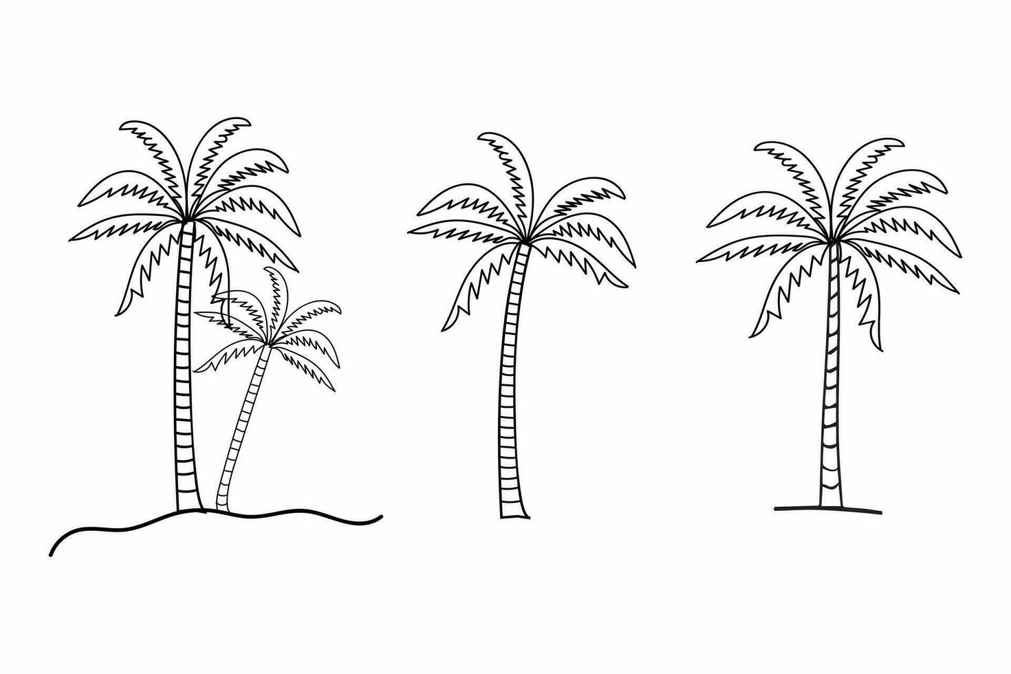 reeks van hand getekend lijn kunst palm bomen vector, zomer zonsondergang tropisch strand palm boom vector silhouet, zomer strand element, lijn kunst kokosnoot boom vector illustratie, natuurlijk palm boom kunst