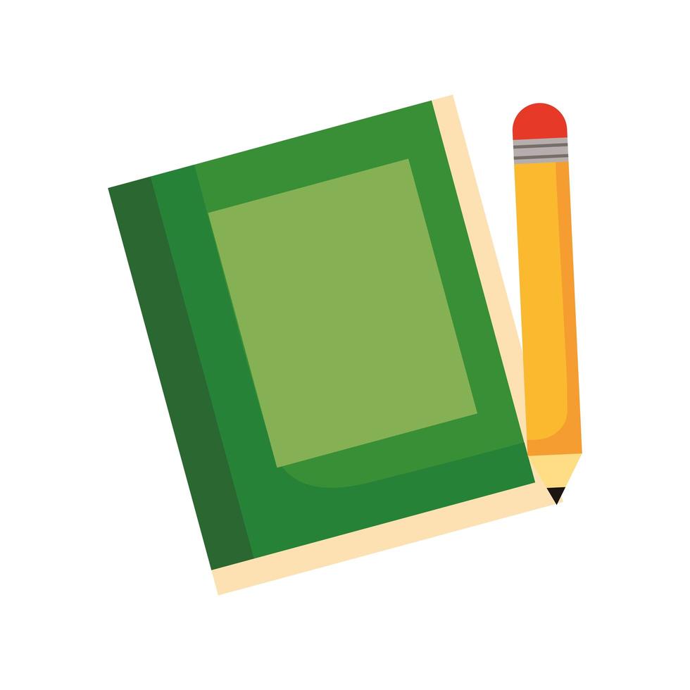 boek school met potlood platte stijlicoon vector