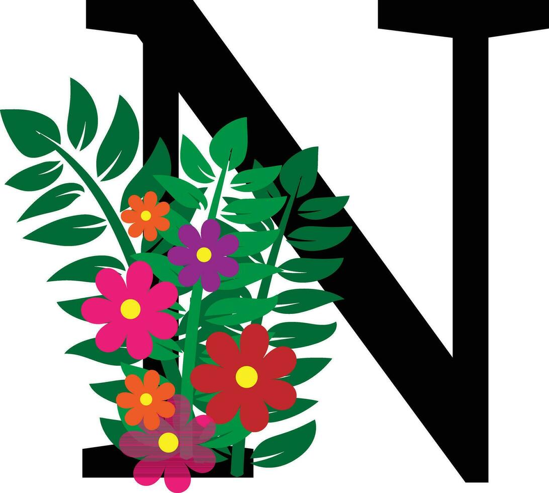 n bloemen alfabet ontwerp vector