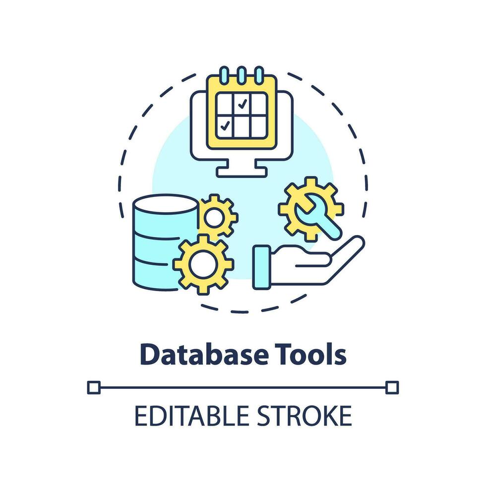 databank gereedschap concept icoon. groot gegevens. informatie opslag. kalender planner. inhoud plan. beheer software abstract idee dun lijn illustratie. geïsoleerd schets tekening. bewerkbare beroerte vector