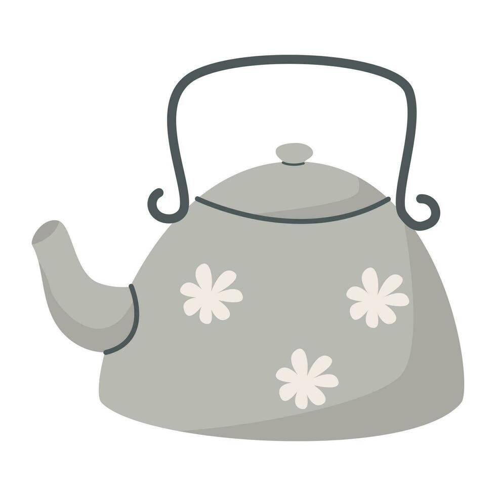 vector gemakkelijk geïsoleerd beeld van een theepot met een tuit en handvat. schattig tekening sticker van serviesgoed of huishouden item.