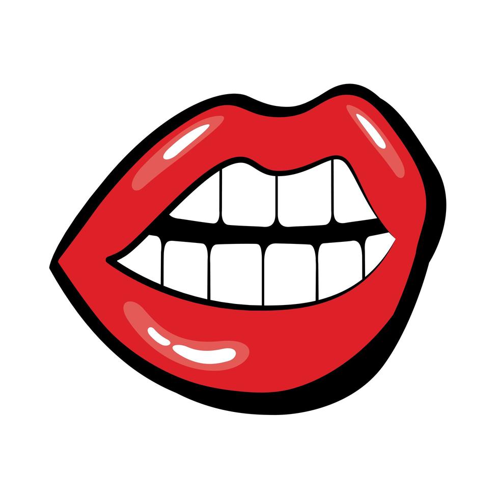pop-art mond open met tandenvulstijl vector