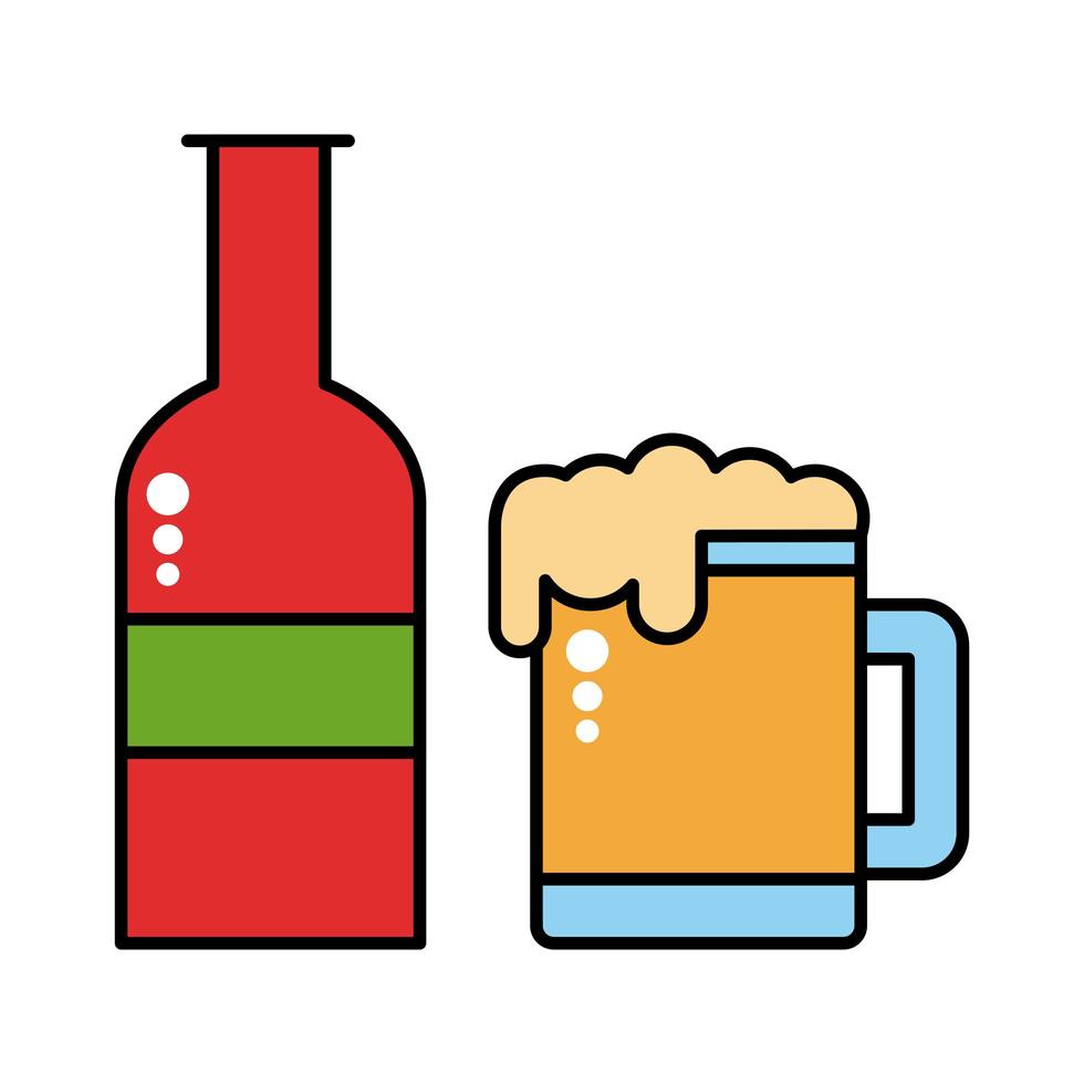 bierpot met fles oktoberfest lijn en vulpictogram vector