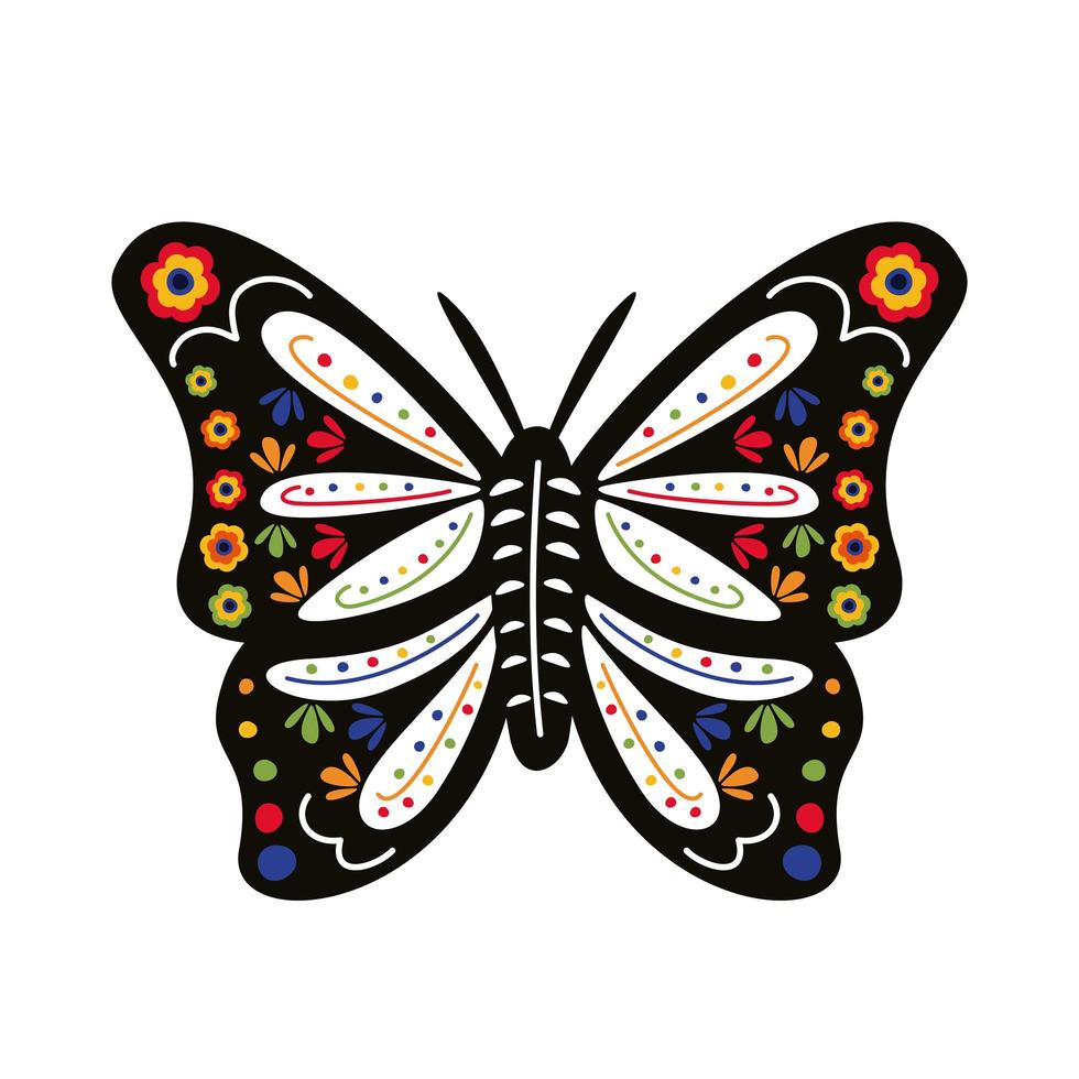 vlinder met Mexicaanse cultuur decoratie platte stijlicoon vector