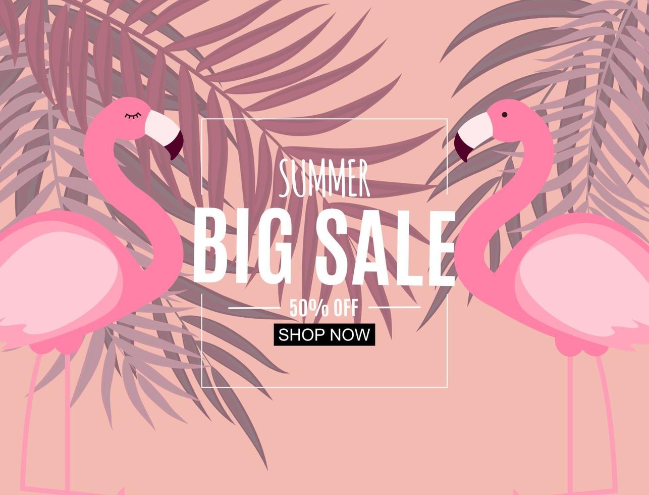 abstracte zomer verkoop achtergrond met flamingo en palmbladeren vector