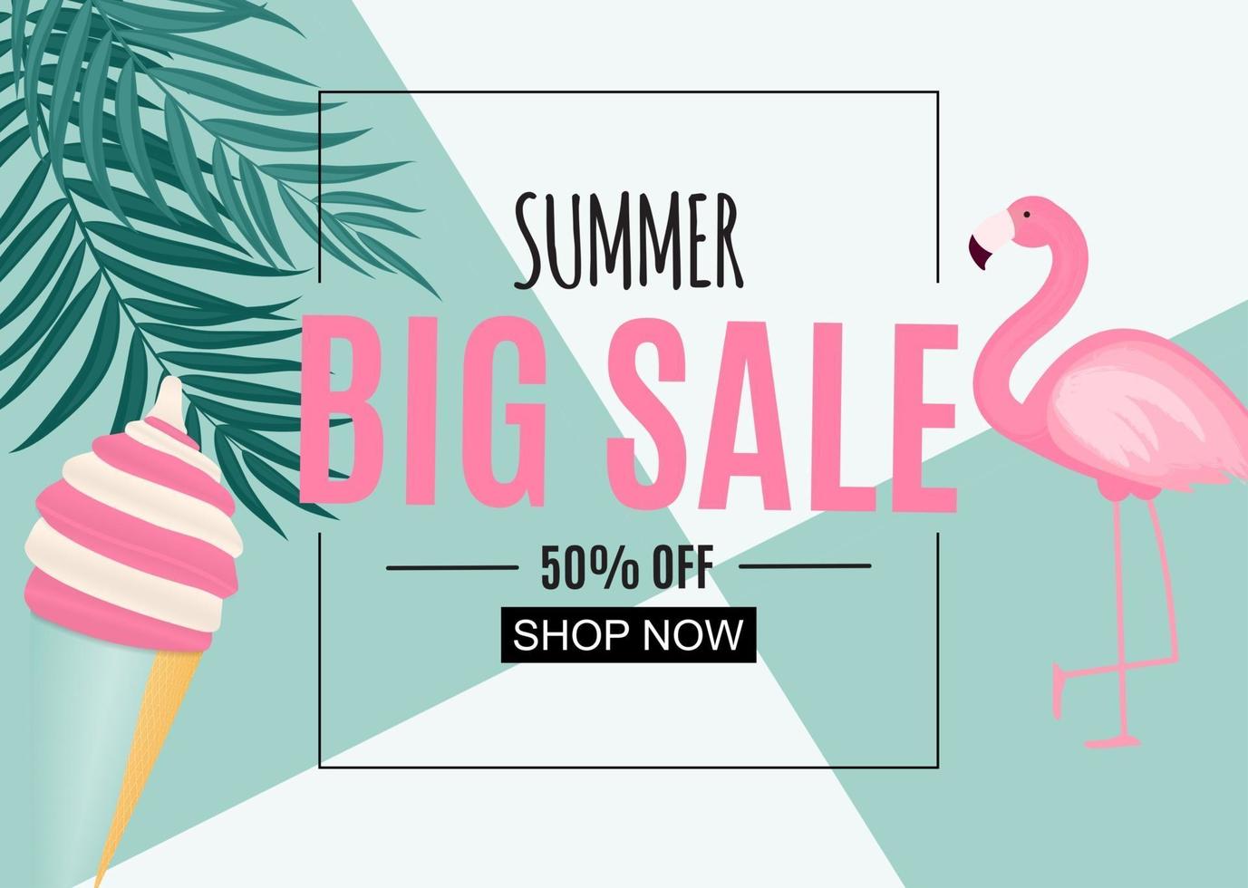 abstracte zomer verkoop achtergrond met palmbladeren en flamingo vector