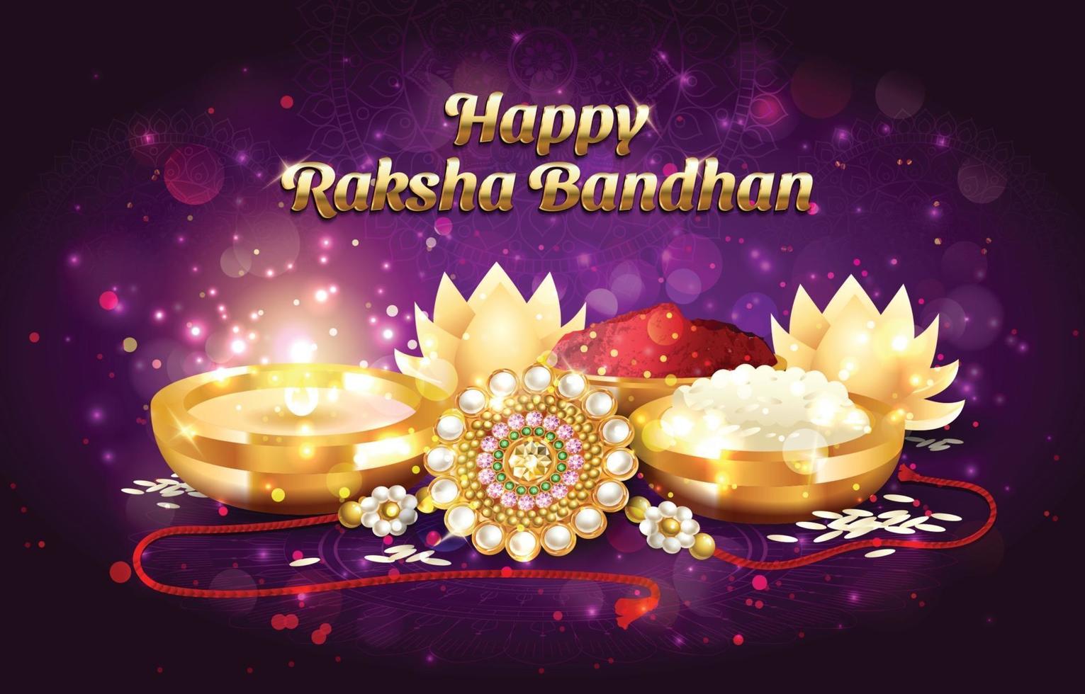 gelukkige raksha bandhan met gouden rakhi-concept vector