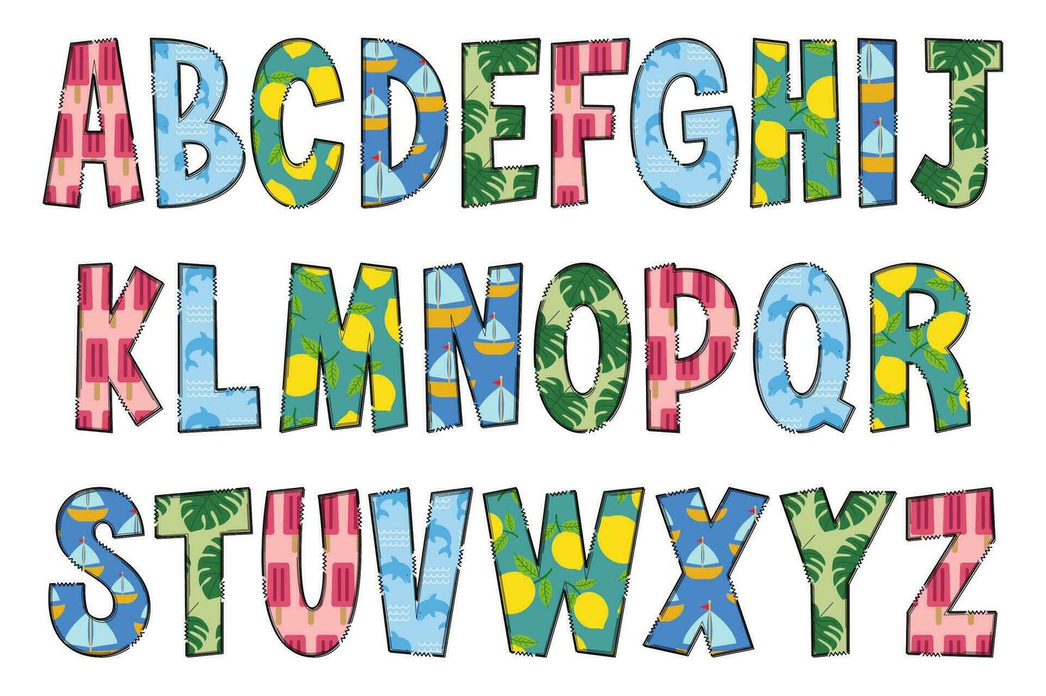 handgemaakt zomer brieven. kleur creatief kunst typografisch ontwerp vector