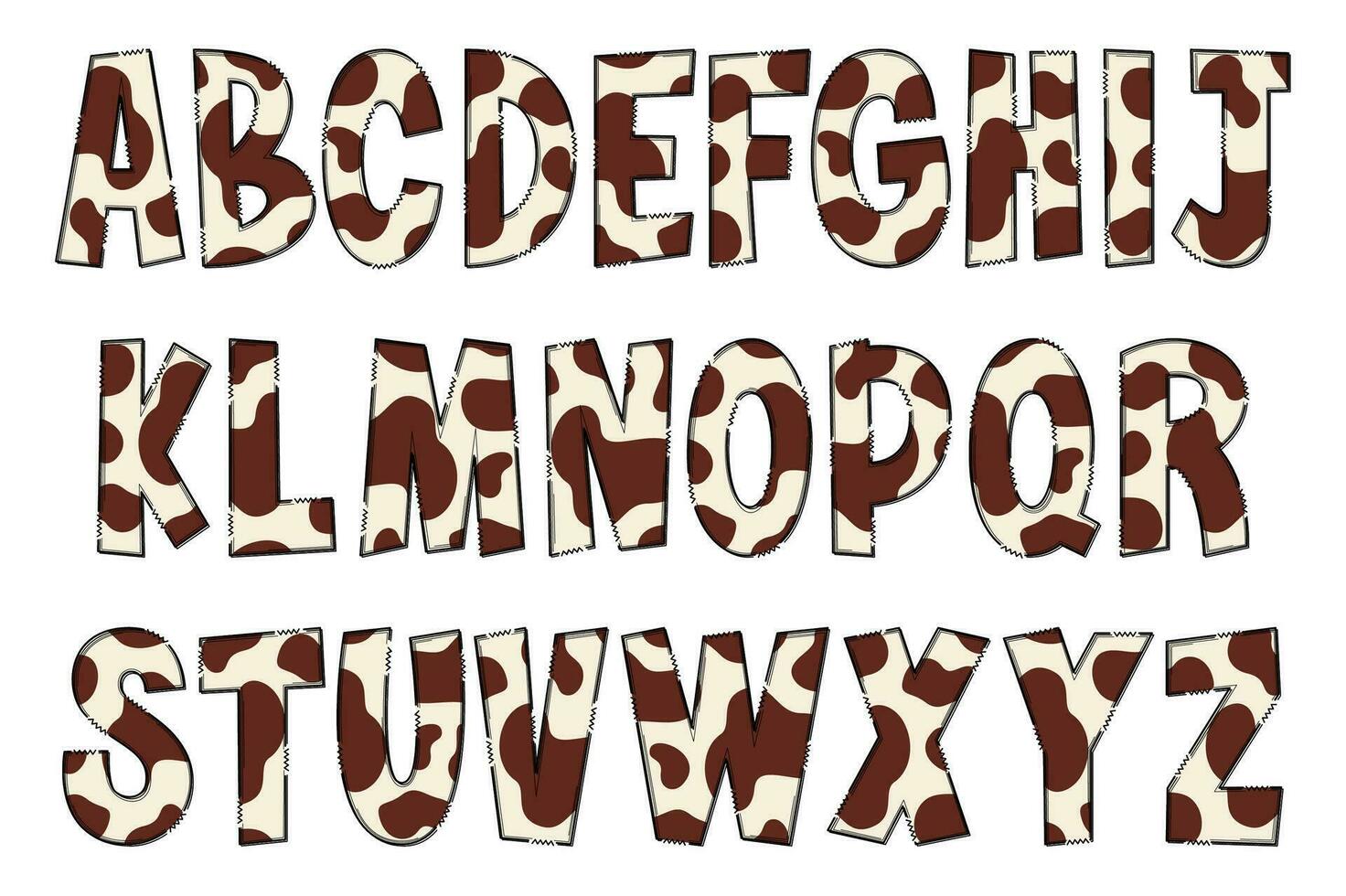 handgemaakt koe structuur brieven. kleur creatief kunst typografisch ontwerp vector