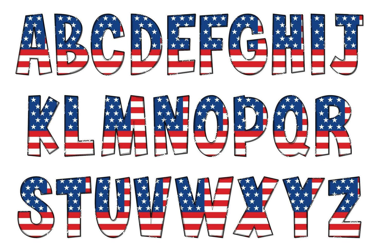 handgemaakt Amerikaans vlag brieven. kleur creatief kunst typografisch ontwerp vector
