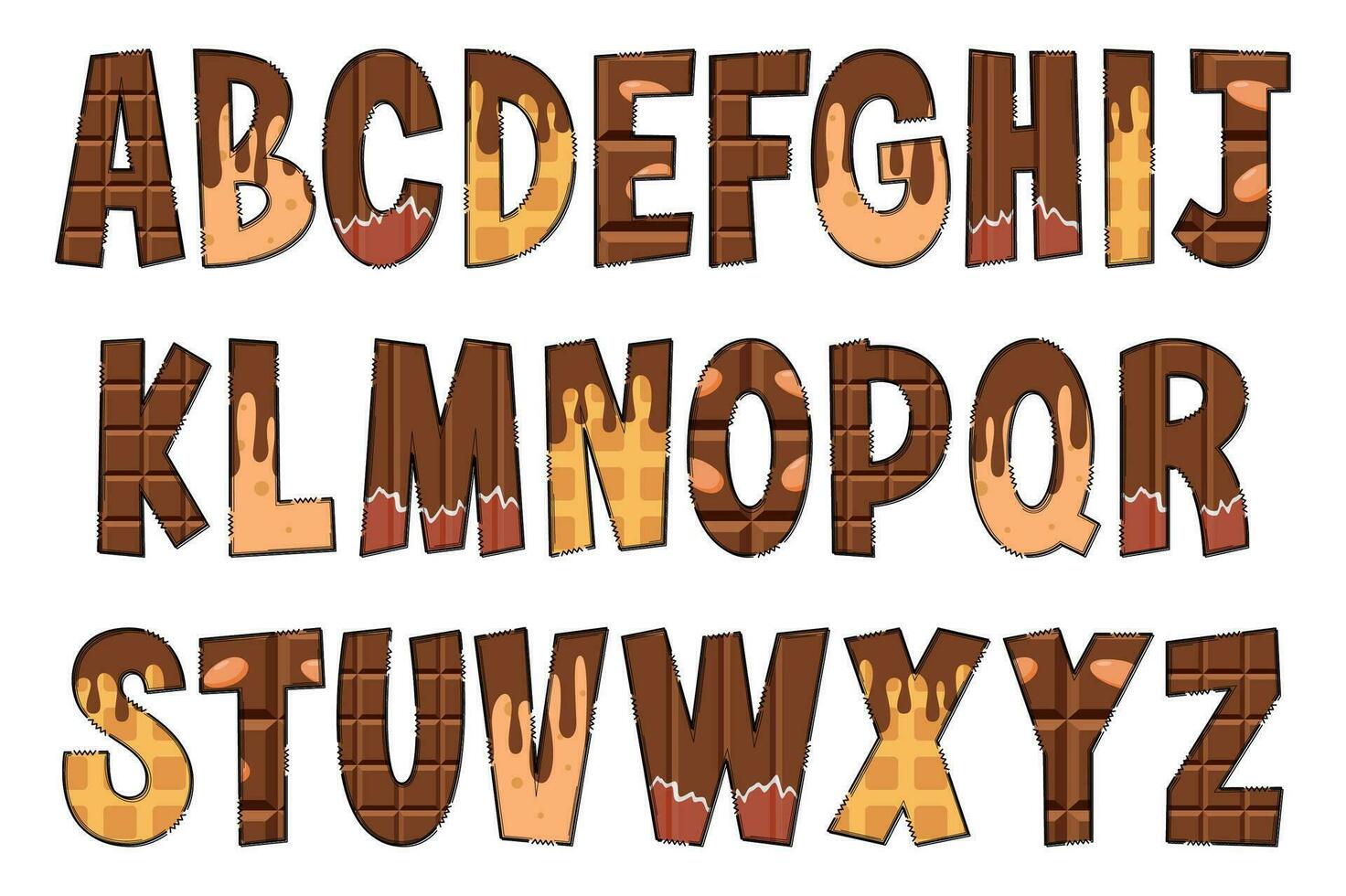 handgemaakt chocola brieven. kleur creatief kunst typografisch ontwerp vector