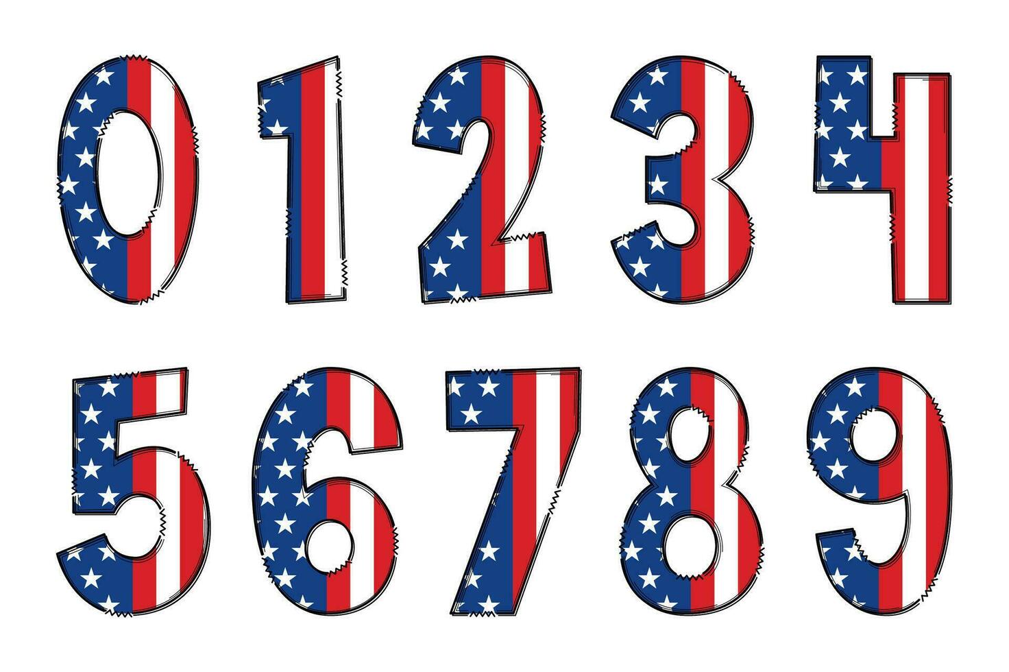 handgemaakt Amerikaans vlag brieven. kleur creatief kunst typografisch ontwerp vector