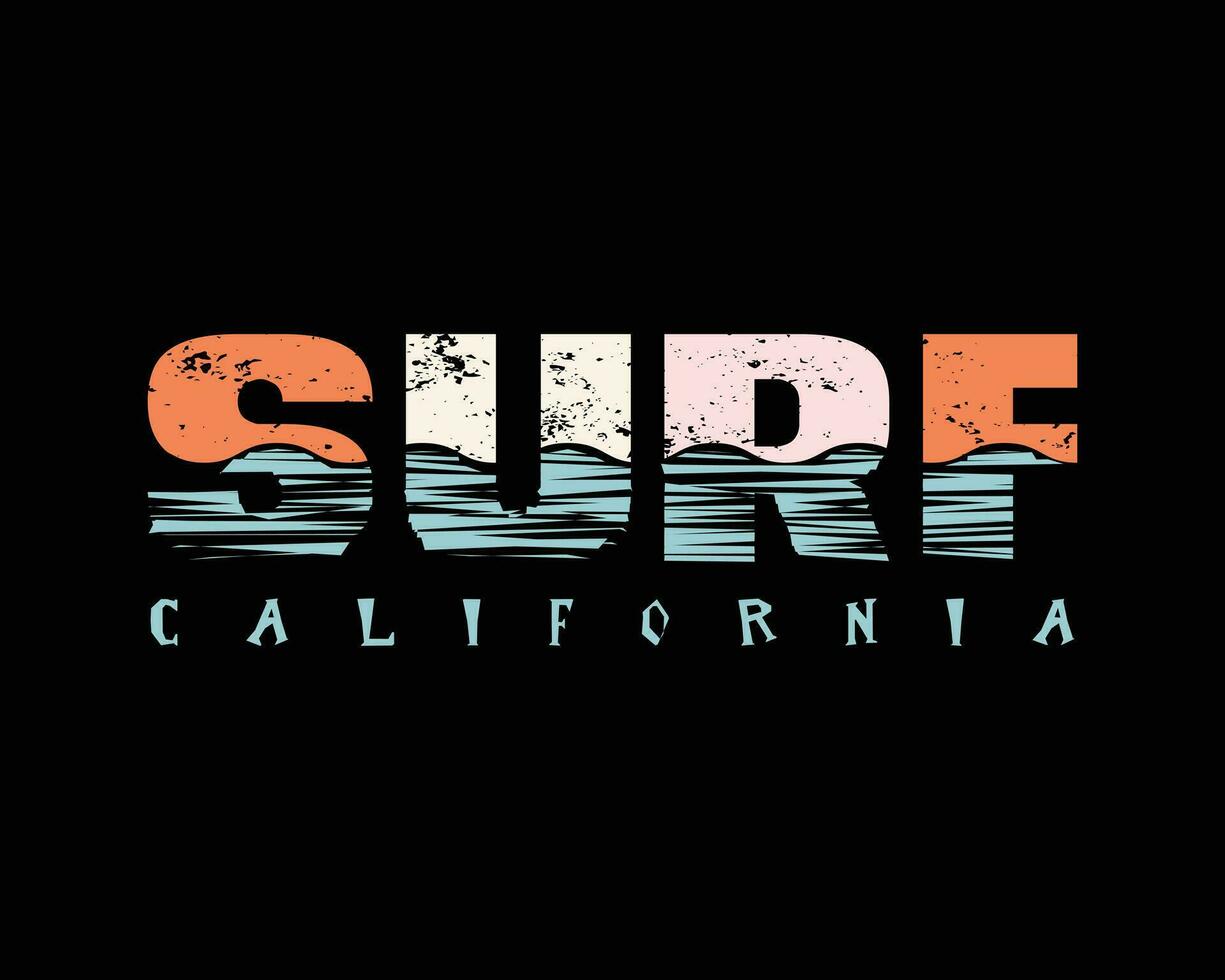 illustratie surfen en surfing in Californië. wijnoogst ontwerp. grunge achtergrond. typografie, t-shirt grafiek, afdrukken, poster, banier, folder, ansichtkaart vector