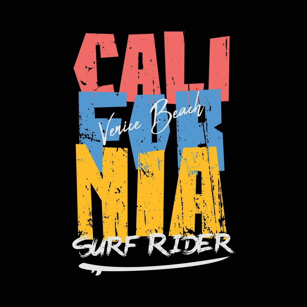 surfen en surfing in Californië. grunge achtergrond. wijnoogst ontwerp. typografie, t-shirt grafiek, poster, banier, folder, ansichtkaart vector