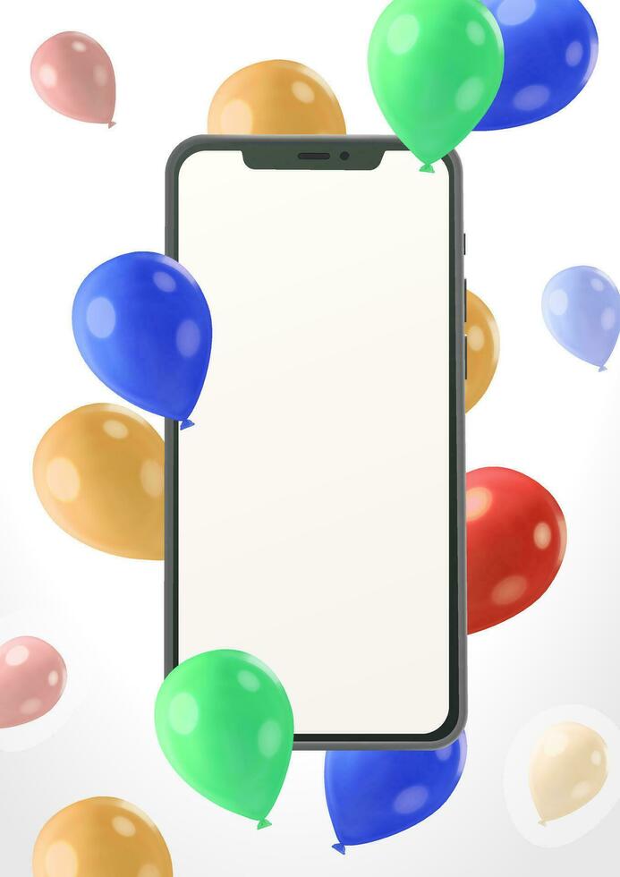 smartphone mockup met kleurrijk ballonnen vector