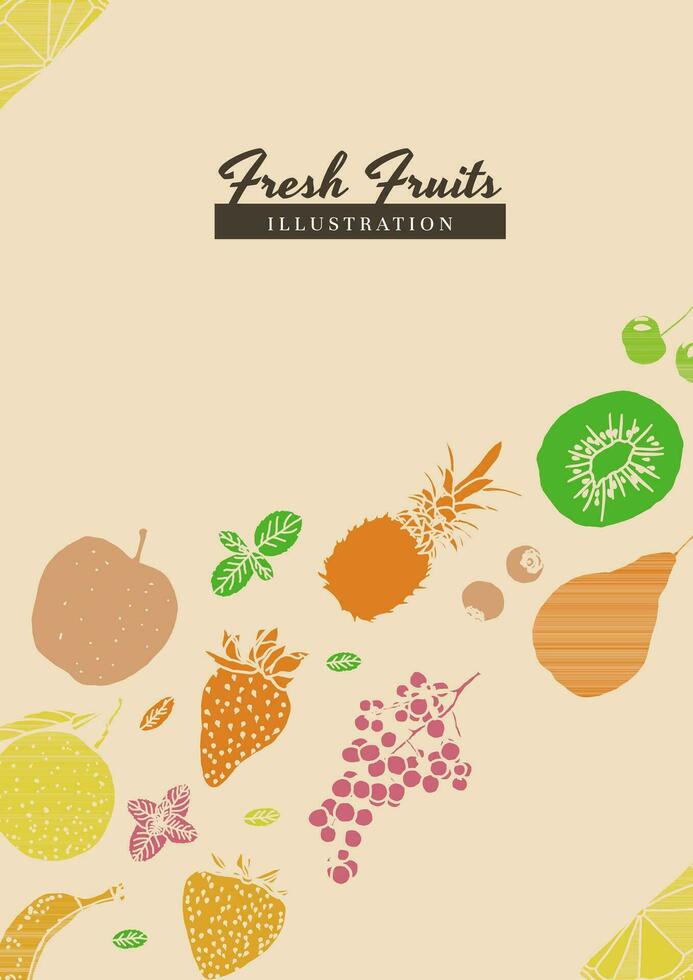 fruit illustratie schetsen stijl retro kleuren poster gesign vector