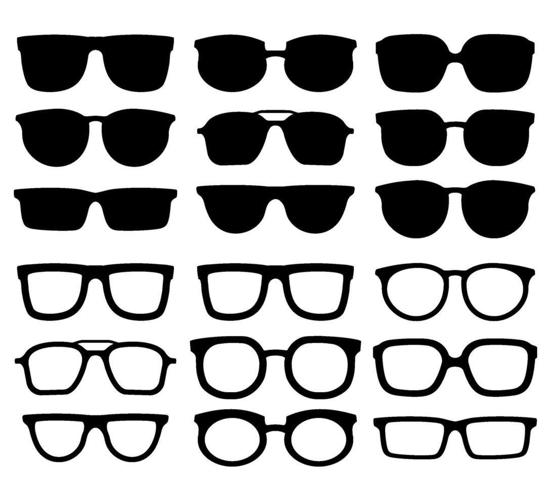 bril silhouet. geek brillen, koel zonnebril en bril silhouetten vector verzameling