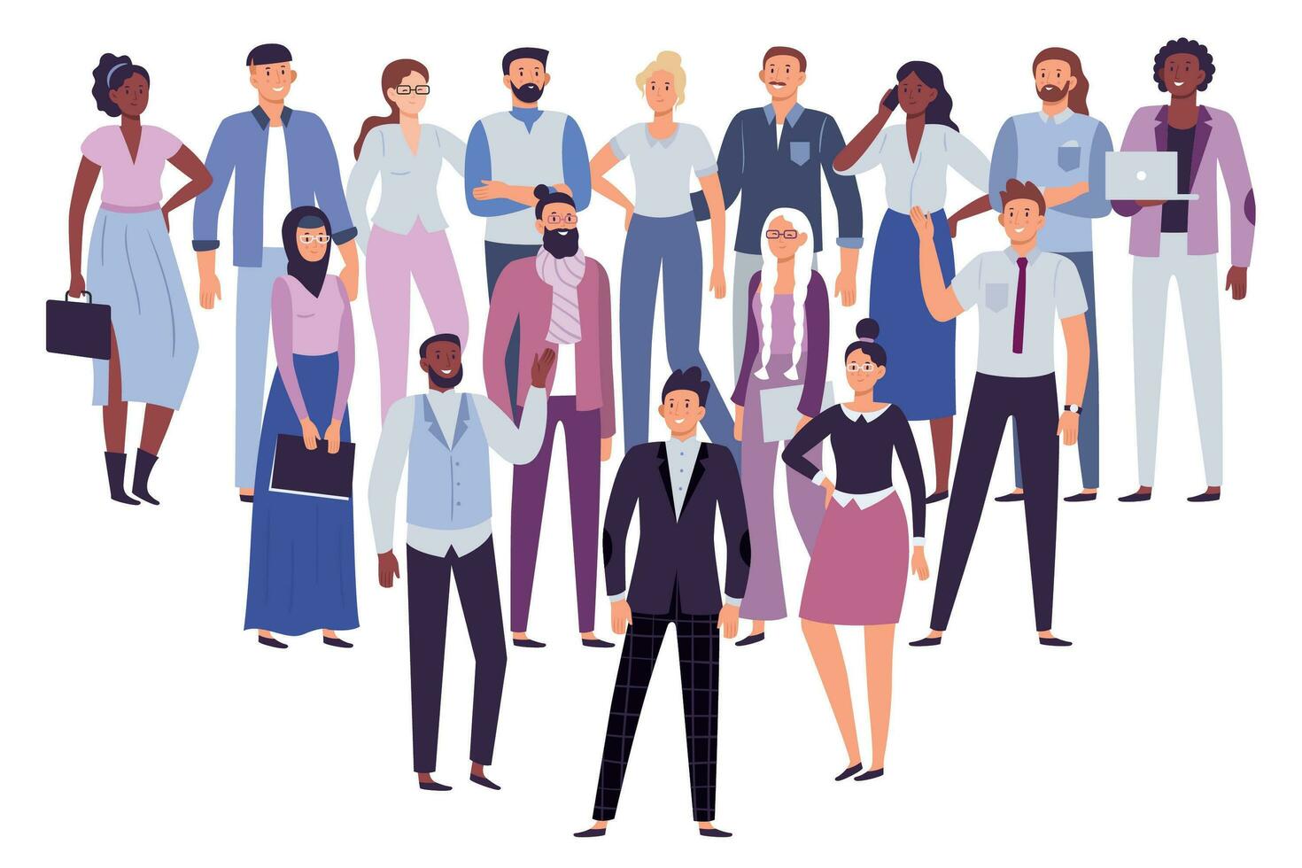 professioneel mensen team. bedrijf personen groep, maatschappij leiderschap en kantoor arbeiders menigte vector illustratie