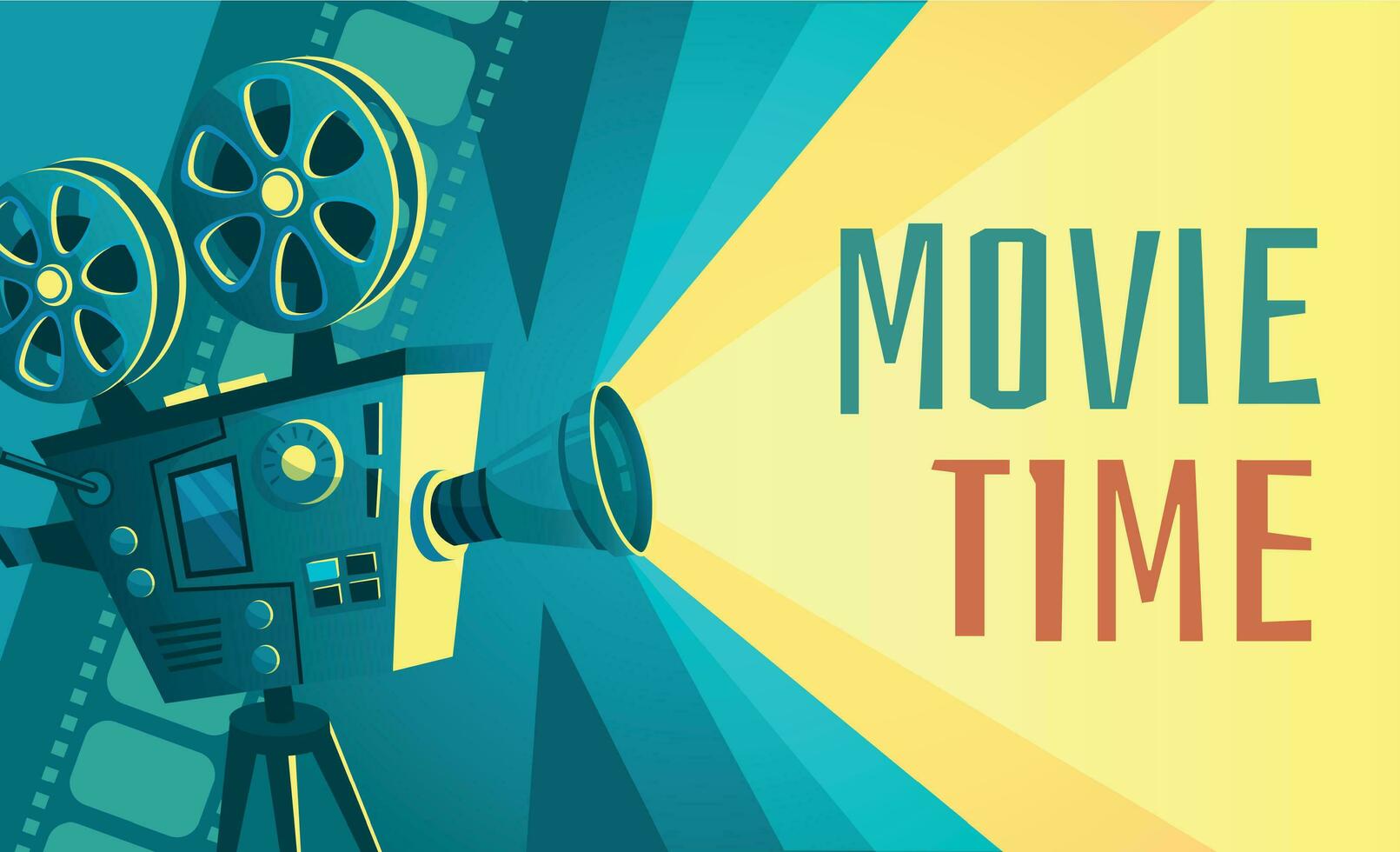 film tijd poster. wijnoogst bioscoop film projector, huis film theater en retro camera vector illustratie