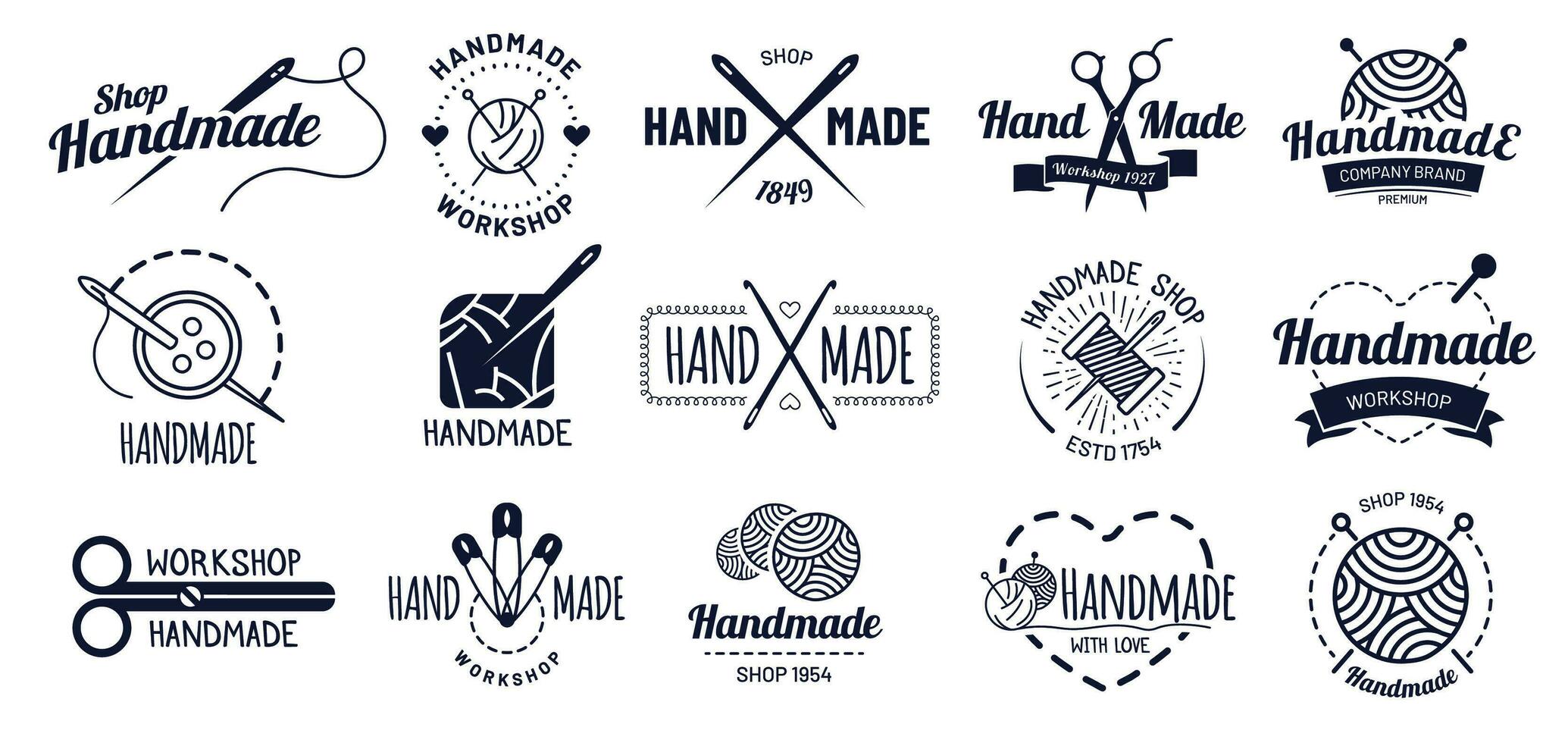 handgemaakt insignes. hipster ambacht insigne, wijnoogst werkplaats etiketten en handgemaakt logo vector illustratie reeks