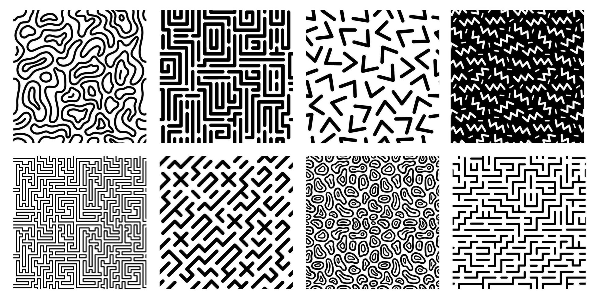 naadloos meetkundig patroon. gestreept labyrint, 80s stijl structuur en abstract digitaal doolhof patronen vector reeks