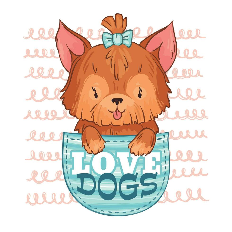 schattig zak- hond. liefde honden, weinig puppy en tekenfilm huisdier vector illustratie