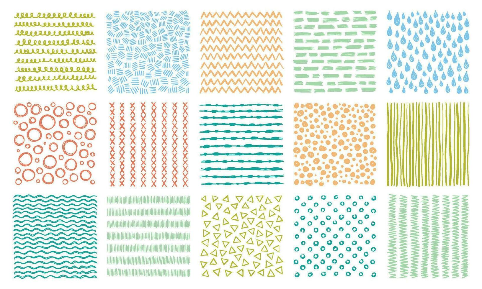 hand- getrokken texturen. kattebelletje patroon, gebogen lijnen patronen en bekleed structuur vector achtergrond reeks