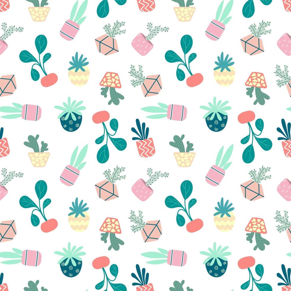 huis potplanten naadloze patroon. indoor bloemen. patroon in aardse en natuurlijke kleuren in boho-stijl vector