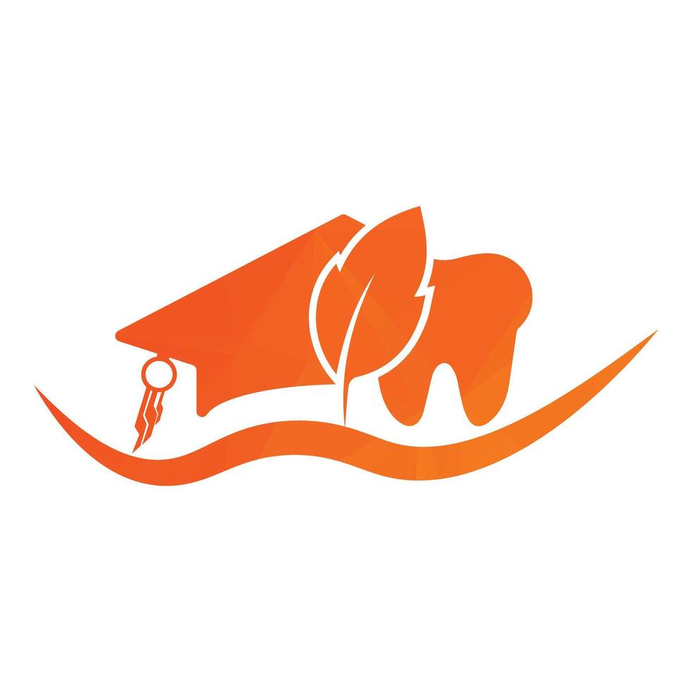 tand logo tandheelkundig zorg met onderwijs pet en oranje blad vector illustratie