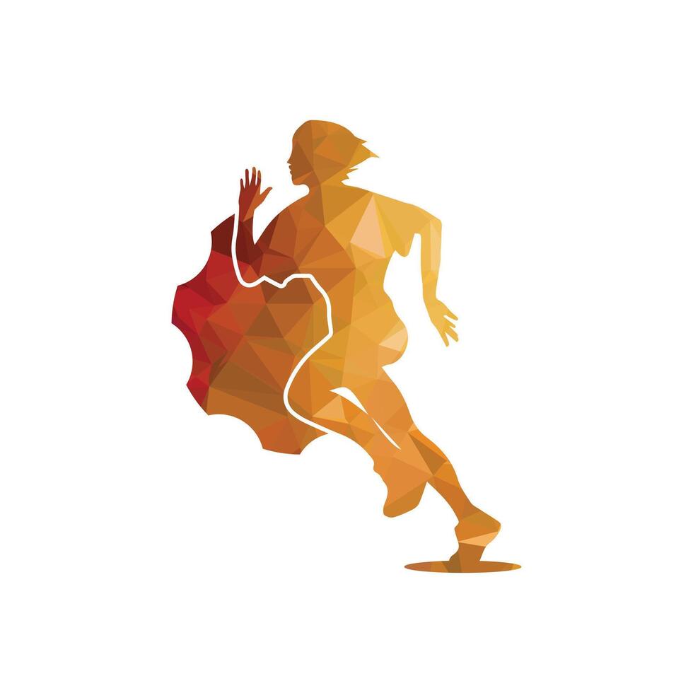 rennen vrouw kant visie. vector illustratie. met de icoon van uitrusting tand gouden kleur patroon kleur.