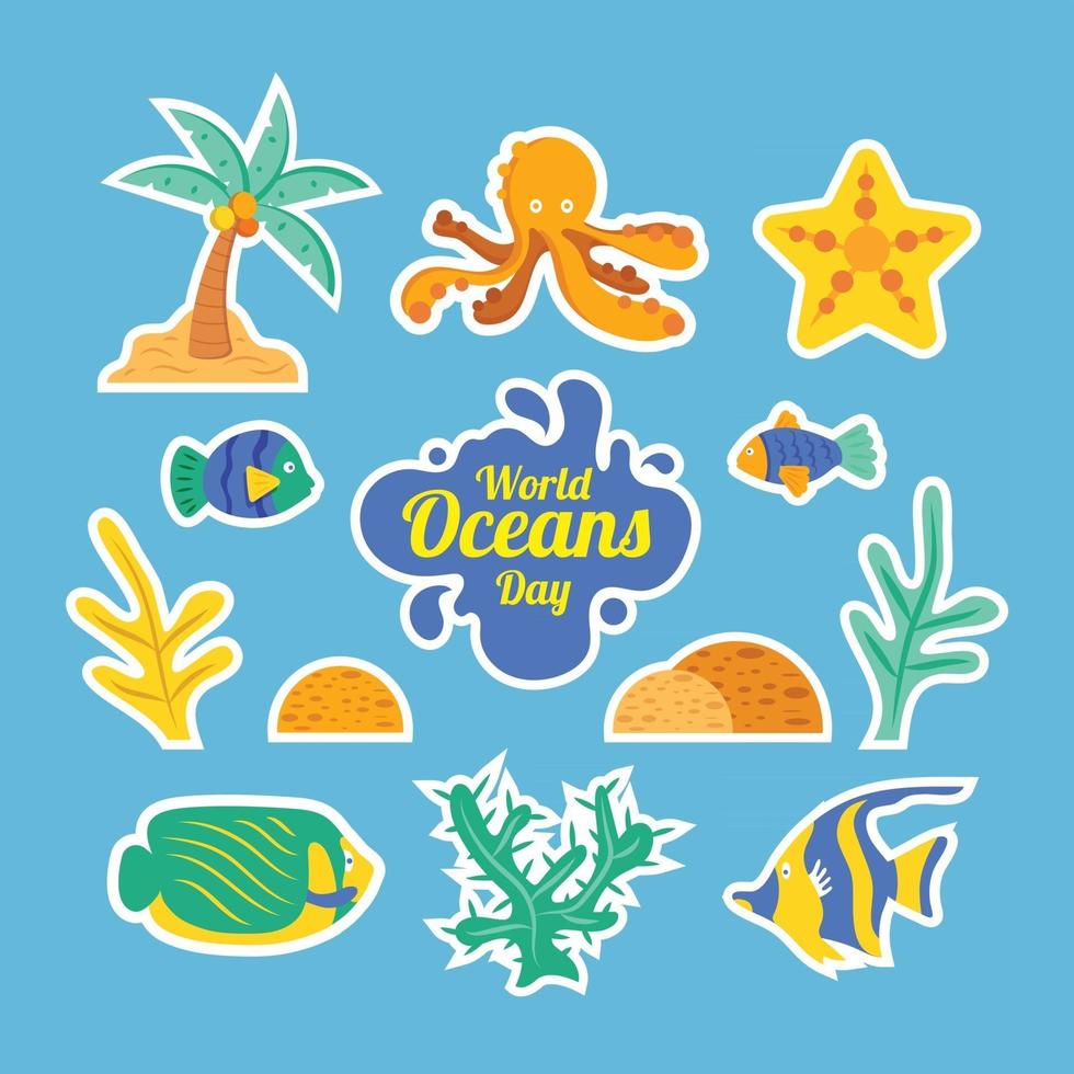 wereld oceanen dag sticker set sjabloon vector